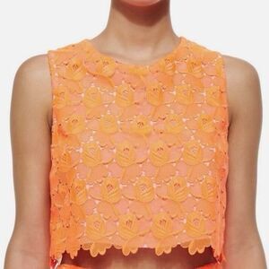 A.L.C Adriana Crop Top Floral Lace Scalloped Neon Orange